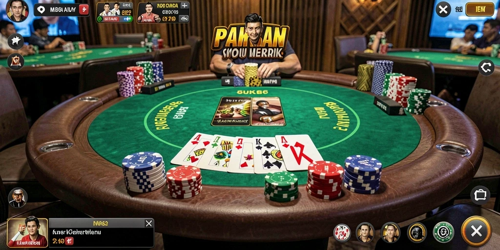 Tampilan menarik dari game Poker AA62 dengan pemain aktif di meja.