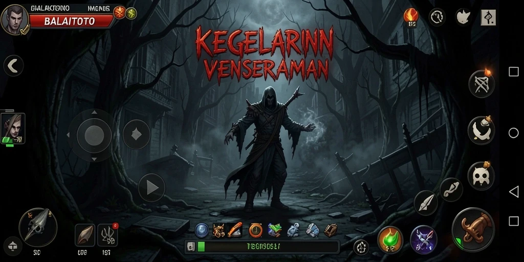 Screenshot gameplay BALAITOTO yang menampilkan suasana horor yang menegangkan.