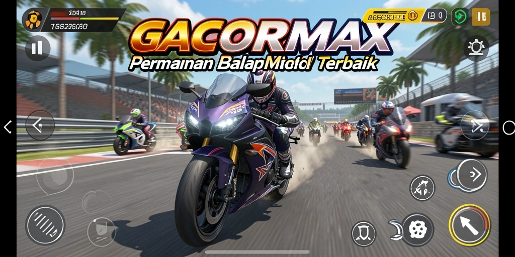 Gameplay seru GACORMAX dengan balapan motor yang mendebarkan.