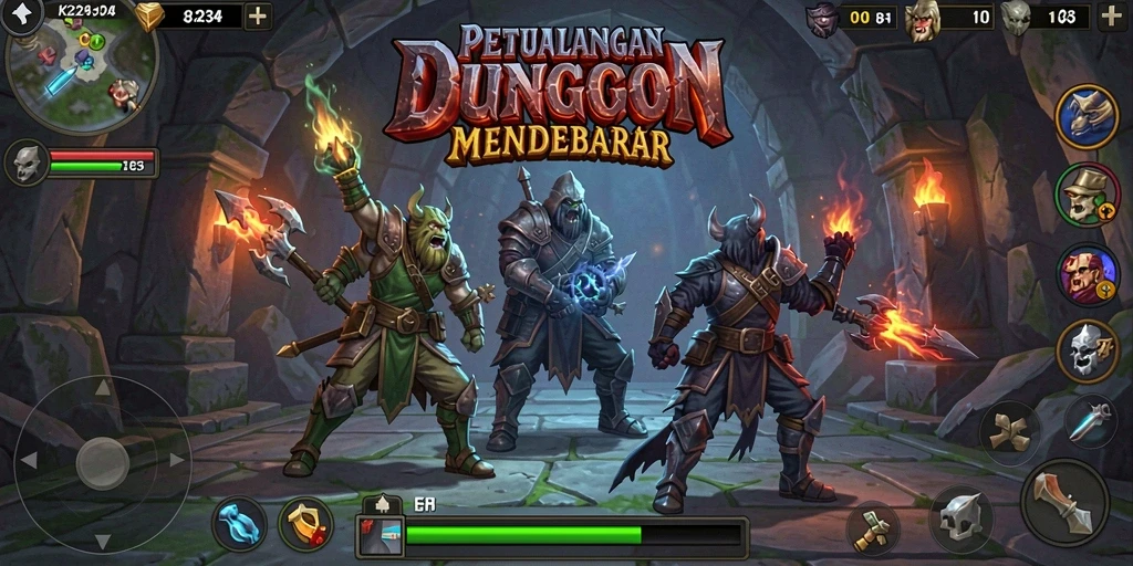 Tampilan gameplay K234 dengan aksi pertarungan yang intens di dungeon.