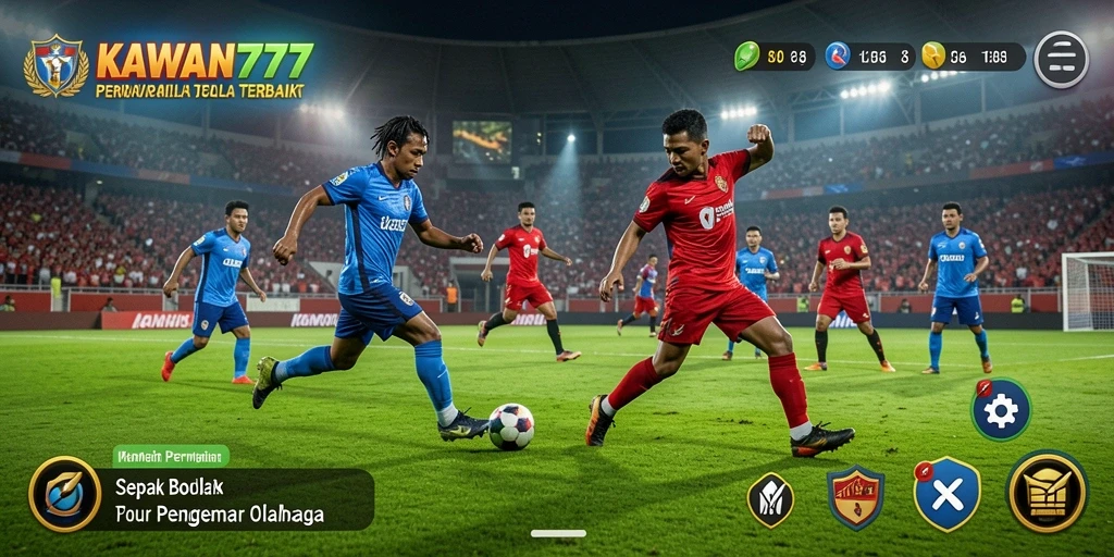 Tampilan gameplay mendebarkan dari KAWAN777 di lapangan sepak bola.