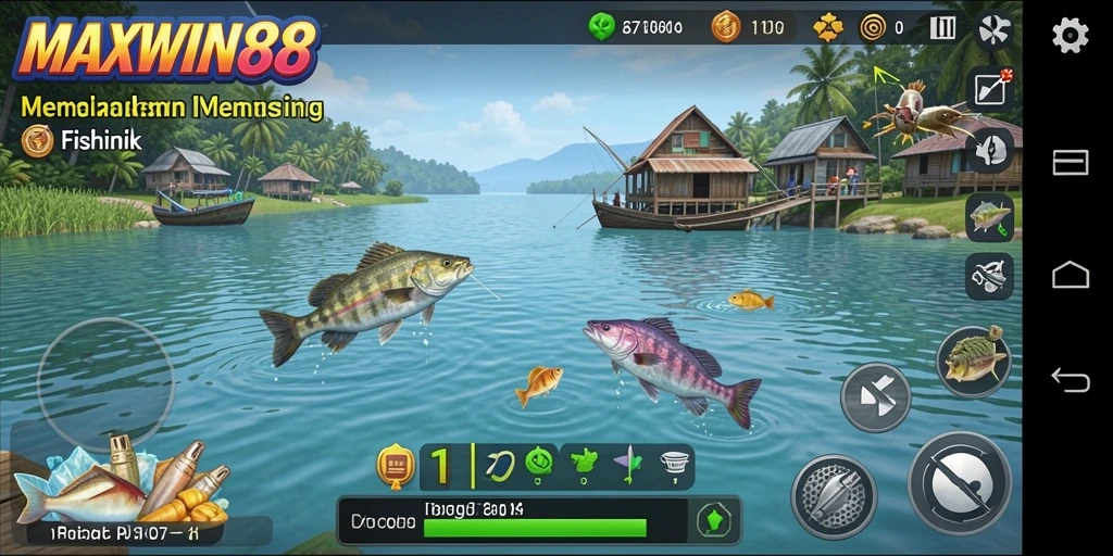 Screenshot gameplay MAXWIN88 menampilkan aksi memancing yang seru dan realistis.