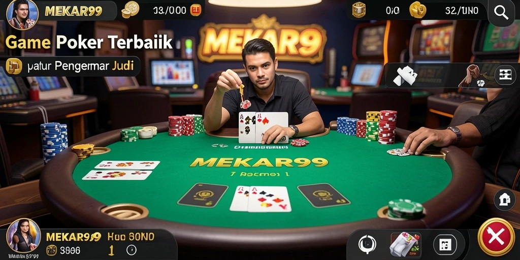 Tampilan gameplay seru dari MEKAR99 dengan fitur Poker yang menarik.