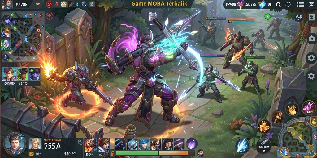 Screenshot gameplay menarik dari PPV88 yang menunjukkan aksi MOBA.