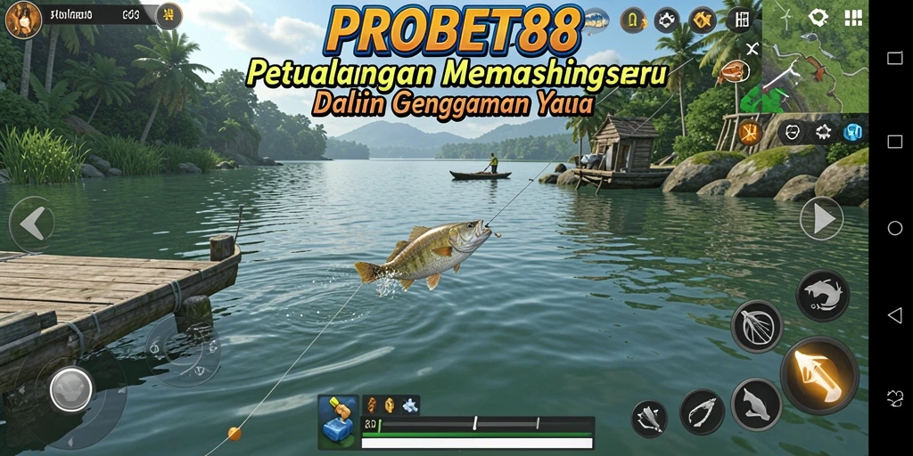 Tampilan gameplay menarik dengan aksi memancing yang mendebarkan.